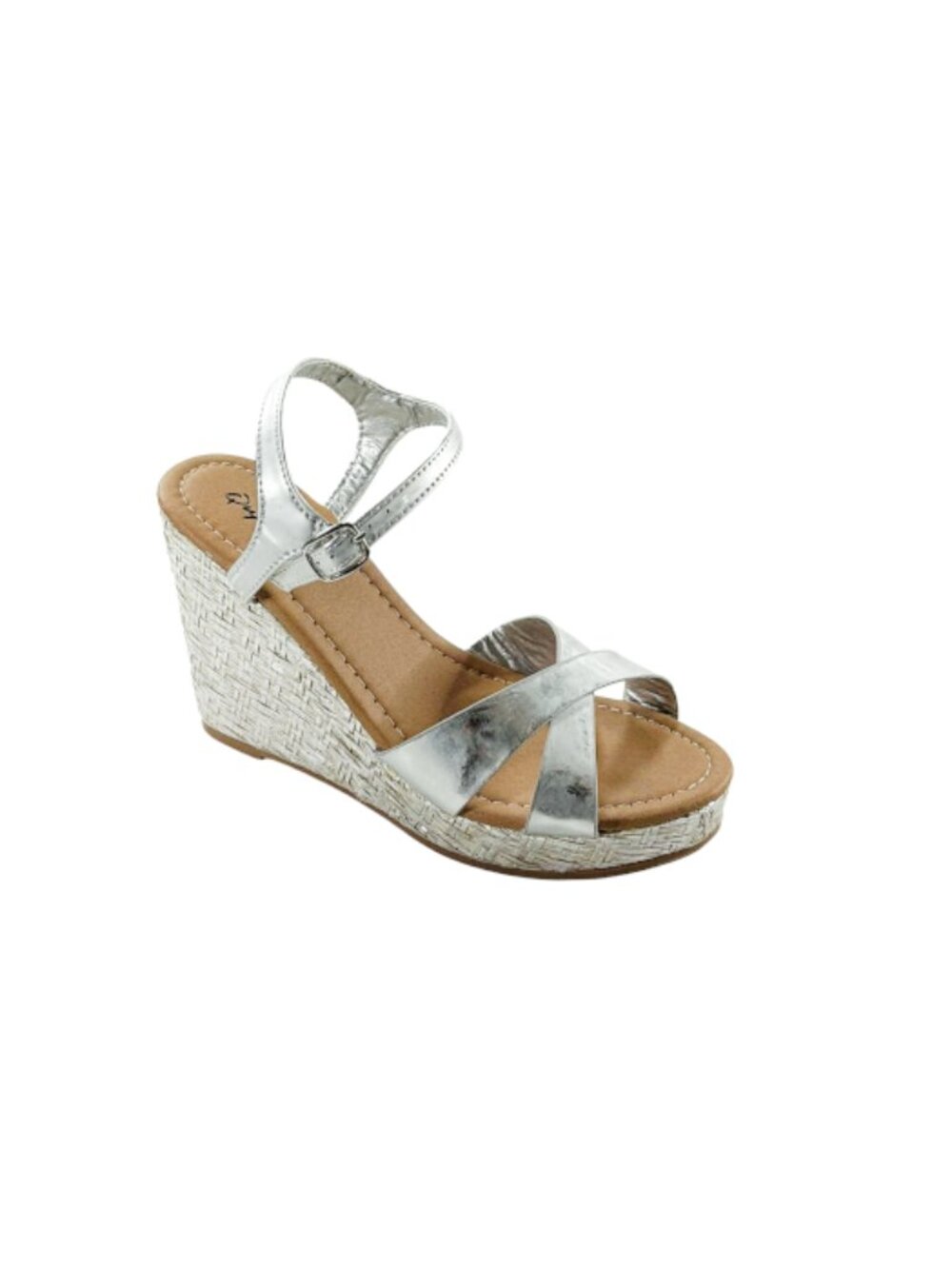 Qupid Lidi-01X Women’s Silver Metallic Wedge Sandals Platform Heels